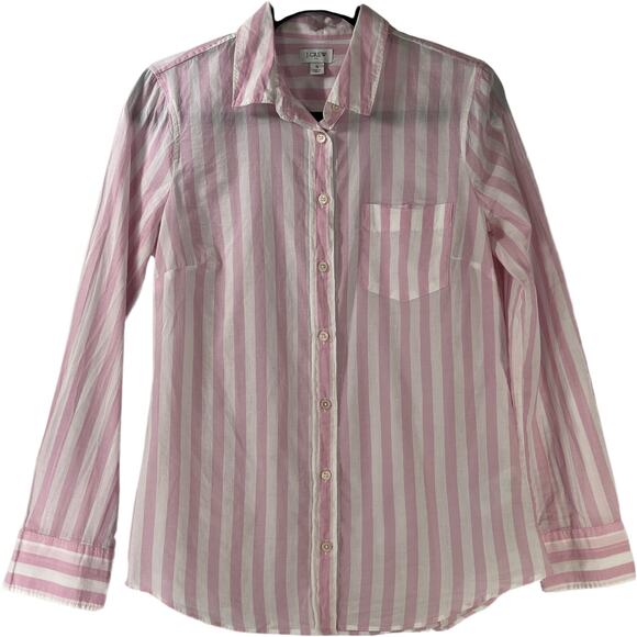 J. Crew Tops - J. Crew Pink White Striped Boyfriend Button Down Shirt Size S